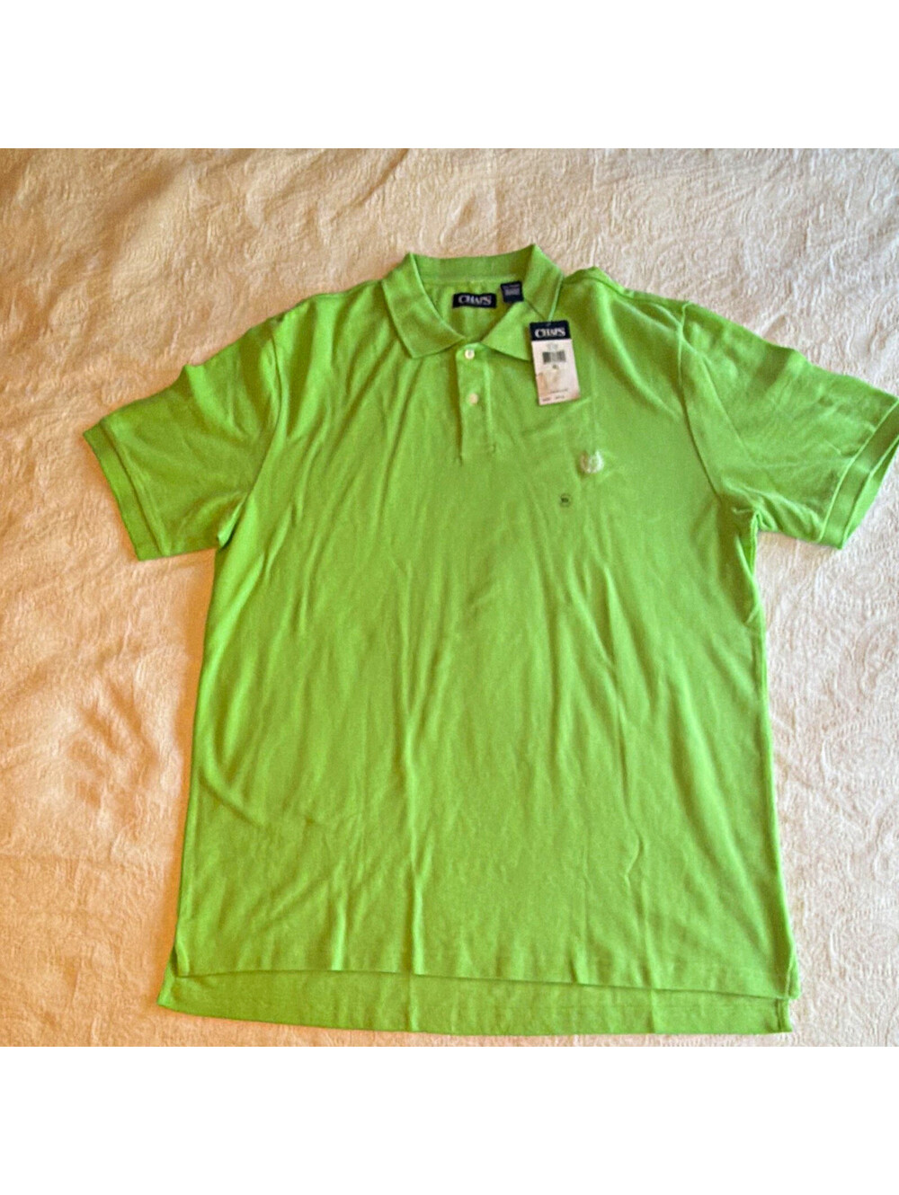 Chaps Men’s XL Regular Solid Green SS Button Collared Cotton Knit Logo Polo